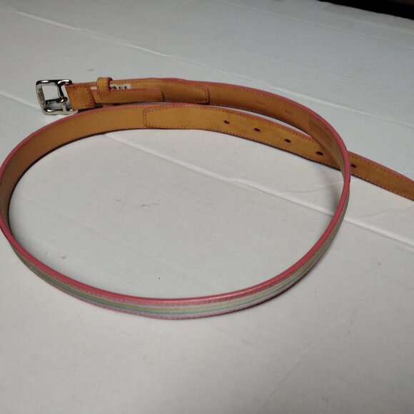 ❤️COACH Pink Striped Ribbon Fabric and Leather Belt Size Small